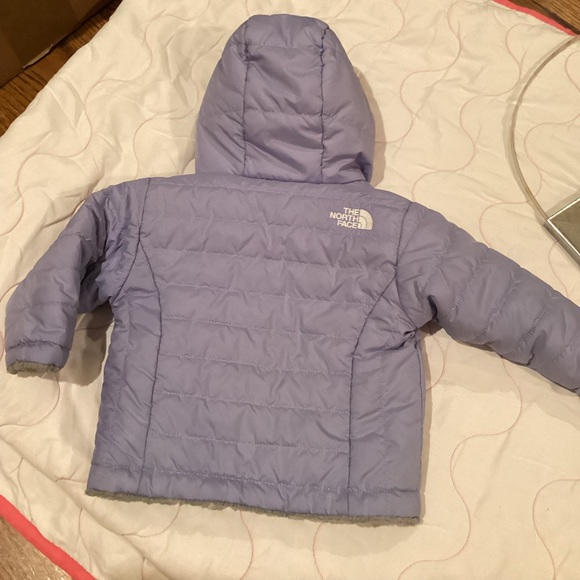 North Face infant reversible moss bud swirl hooded fleece winter jacket. Sz 3/6M - Picture 5 of 15